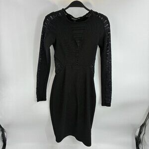Express Womens Size 4 Black Long Sleeve Bodycon Dress Mesh Cutout Cocktail Party